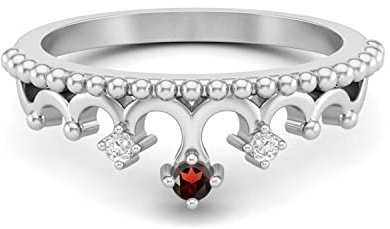 MOONEYE Kronenring 2 mm runder natürlicher Granat-Edelstein 925 Sterlingsilber Damen Prinzessin Königin Tiara Versprechen Ring (Silber, 21.5)
