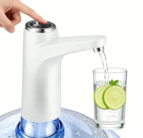 BIMVER Water Dispenser for 5 Gallon Bottle, 600ml Quantitative Water Pump,2 Colors Power Light,Portable USB Charging Bottle Pump,Multipurpose Dispenser for Home Camping for 2-5 Gallon, White