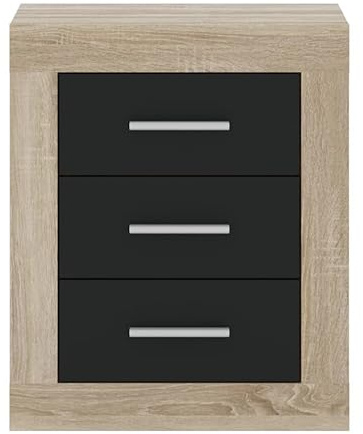 Homely | Mesilla de Noche con 3 cajones Coimbra | Tablero de partículas melaminizado | Colores: Cambrian/Antracita, 50x60x34,6 cm | Diseño Moderno para Dormitorio