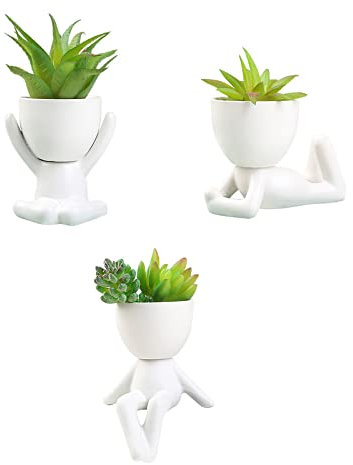 AYAROS Sukkulenten-Übertöpfe in menschlicher Form, niedlicher Keramik-Sukkulenten-Blumentopf, kleine Pflanztöpfe, Blumentöpfe, Schreibtisch-Dekoration für Zuhause, Büro, drinnen und draußen, 3 Stück