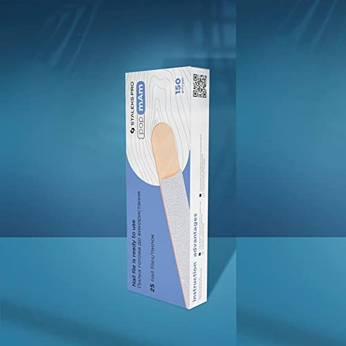 Nail File Disposable White Staleks PRO papmAm Files on a Wooden Base DWCE-22 Expert 22 100/150/ 180/240 grit (25 pcs) Manicure Pedicure Shellac NAI Salon (150 grit)