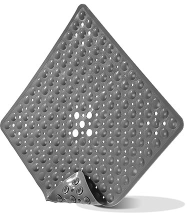 SOBEAU Duschmatte rutschfest 53x53cm-Quadrat Duschmatten BPA-Frei - Antirutschmatte für Die Dusche mit Abflusslöchern für Schimmel- und Pilzresistenz（Grau）