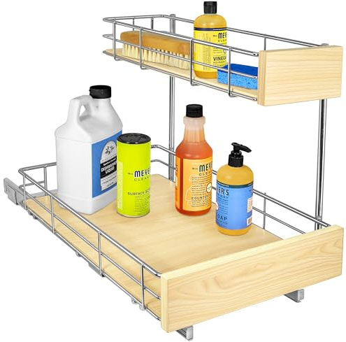 LYNK PROFESSIONAL® SELECT™ Pull Out Under Sink Kitchen Cabinet Organizer - 11.5 in. x 18 inch deep Drawer - Sliding Shelf Organizer and Undersink Storage Shelves - Lifetime Ltd. Warranty – Chrome