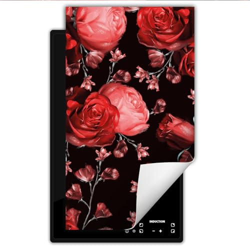 DarHaus Copertura Tappetino Piano Induzione 30x52 cm Cucina Coprifornelli Protezione per Piano Induzione - Rose nere