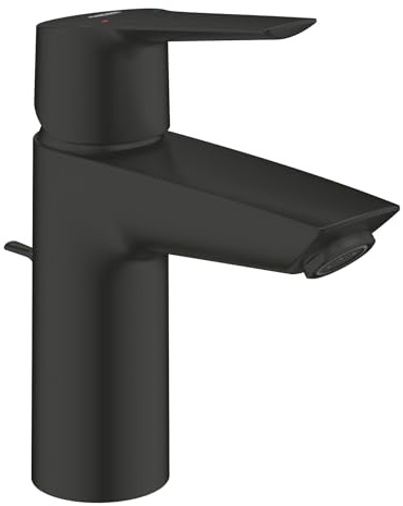 GROHE Start, Waschtischarmatur, wassersparend (Wasserhahn für das Bad, Badarmatur mit Zugstangen-Ablauf, 17cm hoch, einfache Installation am Waschbecken), schwarz, 242092432