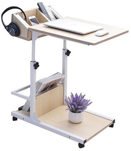Betttisch, höhenverstellbar, Nachttisch mit Rollen, mobiler Roll-Stehtisch, tragbarer Laptop-Computertisch, Holz-Beistelltisch für Home-Office-Schlafsofa-Tablett (Größe: 60 x 40 x 55 cm (24
