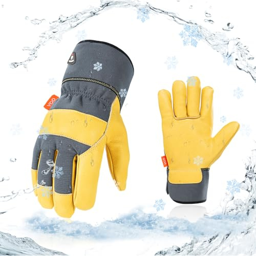 Vgo 1Paar 0℃/32°F Winter Rindsleder Arbeitshandschuhe, kaltes Wetter wasserdicht Sicherheit Arbeitshandschuhe, Kühllager oder Gefrierschrank verwenden, w/3M Thinsulate Lining(CA3501FLWP)