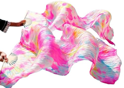 LPHFDCS Bauchtanz Seide FäCher Handgemachte Tanzfächer for Frauen, Bauchtanzfächer aus Seide, 100% Seidenschleier, 1 Paar Bauchtanz-Fan(230x90cm Real Silk)