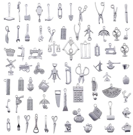 DIY Ohrring Charm Schmuck Anhänger: 62Stück Mini Silber Metall Aesthetic Leben Basteln Kit Hochzeit Geschenk Deko Klein Armband Perl Kett Halskett Bastelset Schlüsselanhänger Zubehör Für Jung