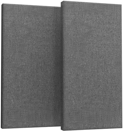 2” Thick Acoustic Panels with Hanging Hardware, 2 PCS 47.2” x 23.6” Fiberglass Sound Absorbing Panels for Home Theater Church Office Wall,Heather Grey