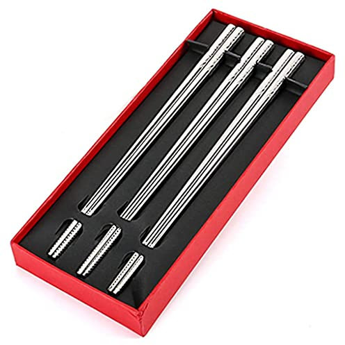 GAROEN Juego de Regalo de Palillos de Metal de Acero Inoxidable japonés con Estuche, 3 Pares de Palillos de Sushi Reutilizables, de Lujo (B)