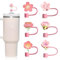 AUEFUDQ Juego de 6 cubiertas de pajita rosa para Stanley 40 30 Oz Flores Silicona Pajita Tapa Stanley Paja Accesorio Rosa para Stanley Cup Accesorios Rosa Pajita Tapas