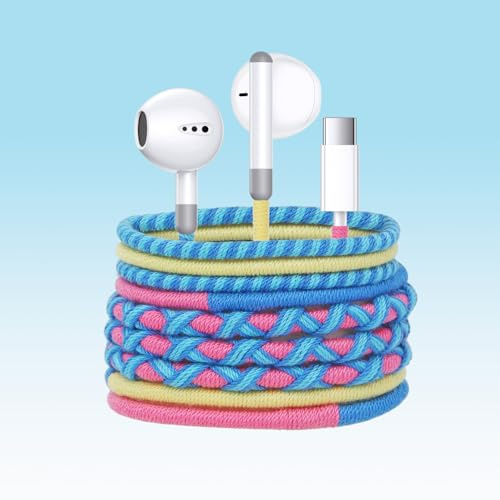 URIZONS Casque filaire USB C Ecouteurs tressé en tissu - Écouteurs intra-auriculaires colorés de type C avec contrôle du volume du microphone Puce IC numérique compatible avec Hwaiwe/iPhone 15/16-51#