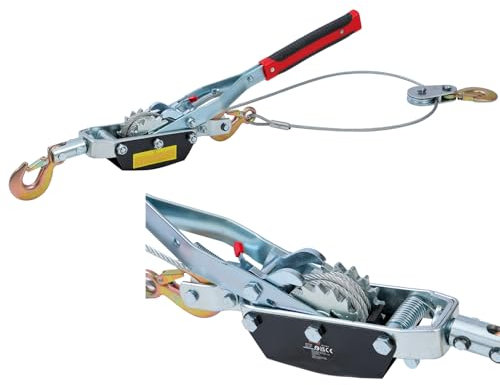 KATSU Tools Heavy Duty Ratchet Cable Puller Winch 5 Ton Capacity, 3.5m x 6.3mm Steel Wire, 3 Steel Hooks, Dual Gear System, for Trailer Vehicle Rescue 326014
