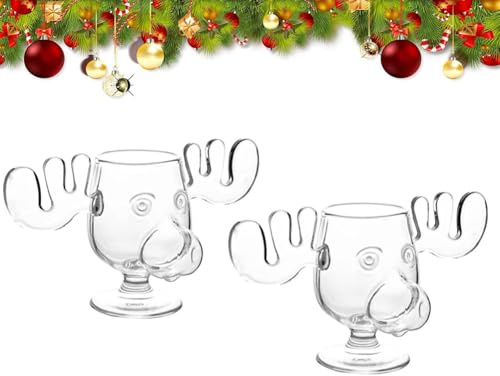 Weihnachtseierlikör Elchbecher, Weihnachtsurlaub Elchbecher, Weihnachtsurlaub Filmglas, sicher verpackt, klar, 240 ml / 8 OZ Kaffeebecher, Geschenke für Familie und Freunde (2 Stück)