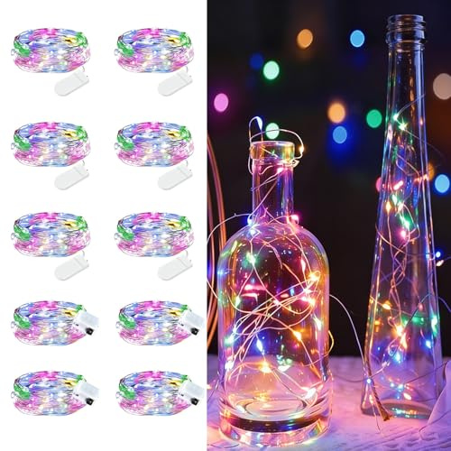 Maxee 10 Stück 1M Farbig LED Lichterkette Batterie, Wasserdicht für DIY, Party, Stimmung Lichter, Weihnachtsdeko, Innen- und Außenbereich Deko, 4 Stück Quadratische + 6 Stück Flache Lichterkette