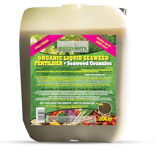 Multi-Mite 20 Ltr Liquid Seaweed + Granules - ORGANIC Concentrate Plant Fertiliser Tomato, Trees Lawn Veg and House Plants Root or Foliar Feed (20 Litres WITH GRANULES)