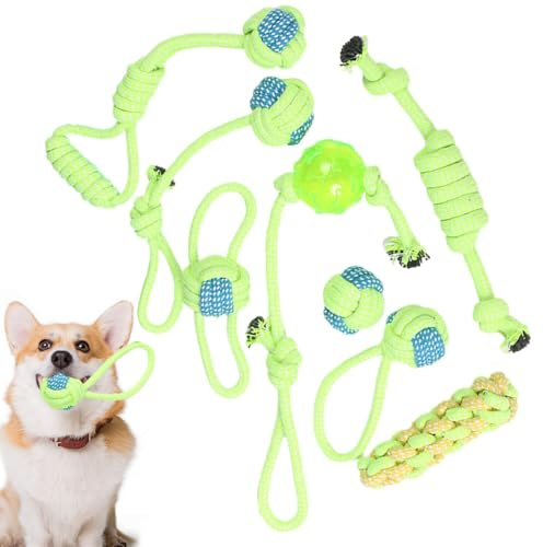 Juguete de algodón Pet Pull, perrito Cabeza de algodón - 8 piezas Puppy teether perrito cuerda remolcadora interactiva,Suministros de masticación de remolcadores de nudos, ejercicio de interiores al a