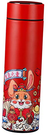 Hoement Vakuumisolierte Edelstahl-wasserflasche Mit Kaninchen-motiv Für Jahr Des Hasen Auslaufsicher Und Robust Für Wasser Saft Tee Und Milch