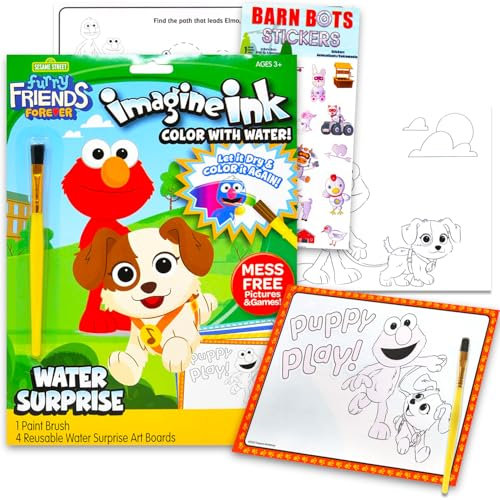 Sesame Street Paint with Water Set for Kids, Toddlers Age 3+ - Bundle with 16 Page Cute Cartoon Animal Mess-Free Water Coloring Book for Ages 3 4 5 6 7 8 Plus More | Sesame Street No-Mess Arts and Crafts