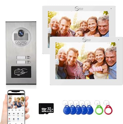 Sistema di videocitofono a 4 fili per appartamento,2/3/4/6/8/10/12 unità 7 pollici monitor 1080P Kit citofono,3 in 1 sblocco,movimento rilevato per villa,Tuya (1 Campanell+ 2 Monitor)