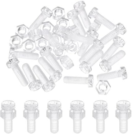 sourcing map Selbstschneidende Schrauben und Sechskantmuttern aus transparentem PC-Kunststoff, M5 x 15 mm, 20 Stück, Kreuzschlitz-Rundkopfschrauben für Maschinenzubehör, transparent