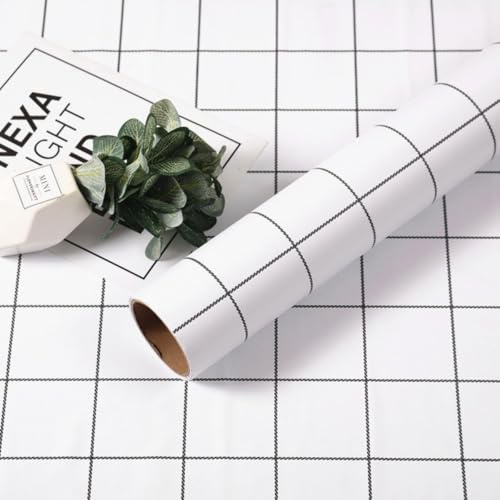 Tapete zum Abziehen und Aufkleben, einfarbig, kariert, selbstklebend, Premium-PVC, wasserdicht und schmutzabweisend, für Schlafzimmer, Küche, Wohnzimmer, einfache DIY-Heimdekoration (weißes großes