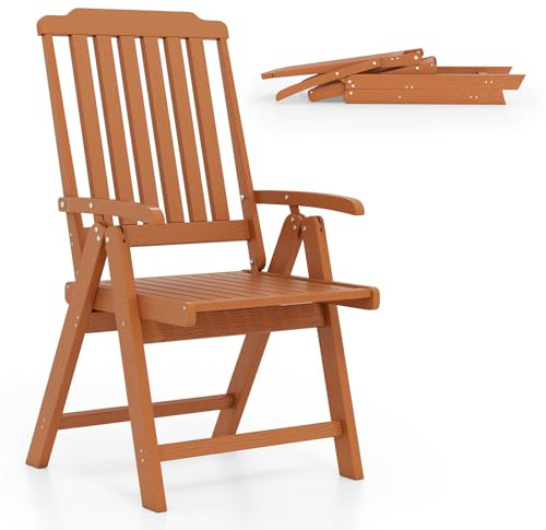 COSTWAY Gartenstuhl klappbar, Hochlehner Klappstuhl aus Kunststoff, wetterfester Balkonstuhl in Holzoptik, Terrassenstuhl bis 150 kg belastbar, für Garten, Terrasse, Balkon (Braun)
