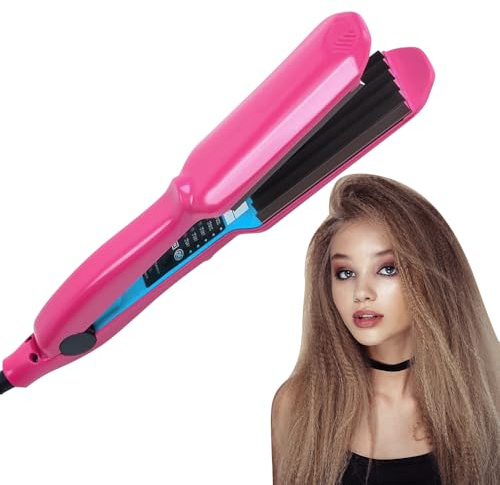 KBIBCK Hair Crimpers for Women, Hair Crimper for Volumizing with 5 Heat Setting, Professional Crimping Iron, Volumizing Hair Iron for Girls, 30s Rapid Heating for Fluffy Hairstyle, Corn, Waves (Pink)