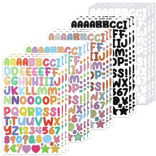 BINLINHONGO 1350 Small Alphabet Number Stickers, 15 Sheets 0.5 Inch Self-Adhesive Vinyl Letter Sticker Decals for Scrapbooks, Signs, Envelopes, Water Bottles - Multicolour