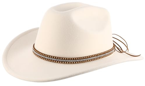Meng Jiaran Cowboy Hat for Women Men, Wide Edge Cowgirl Hat Beige