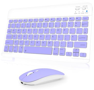 Nsyee Tastiera e mouse Bluetooth, tastiera wireless compatta universale, tastiera portatile ricaricabile per iPad/Samsung/tablet/iOS/Android/Windows, layout UK