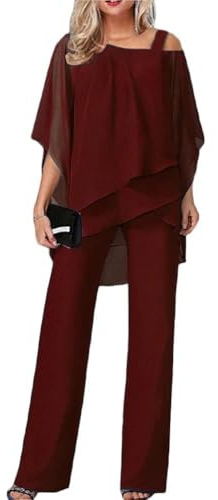 Generisch Conjunto de traje sastre de mujer elegante vintage de 2 piezas con conjunto de fiesta de noche de tul, conjunto de dos piezas de camisa de gasa y pantalones de cóctel de cintura alta