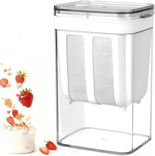 Frischkäsebereiter Joghurt Sieb mit Deckel, 1100ml Edelstahl Feines Filtersiebe Molkeabscheider Griechischer Joghurtsieb, Yogurt Maker Joghurtbereiter Joghurtfilter für Milch Saft Küchenzubehör (Weiß)