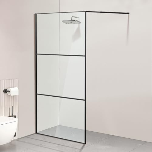 Jaxguom Walk-In Duschwand 120×200 cm Schwarz, 5 mm ESG Sicherheitsglas mit Aluminium-Vollrahmen, 0–10 mm Verstellbereich, links/rechts montierbare Duschabtrennung