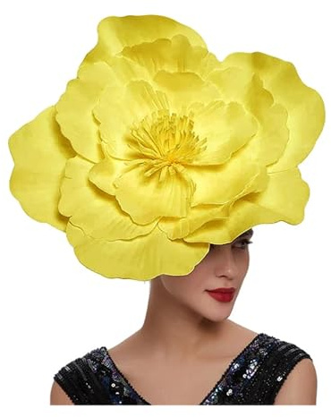 Slöja fascinator-hatt brud fascinator-hatt med stor blomma för kvinnor, huvudbonad, brud-make-up, bal, fotografering, hårtillbehör för kvinnor (gul)