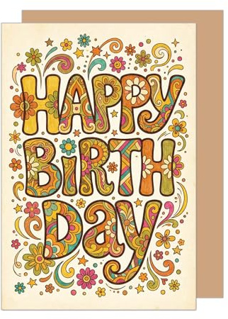 Edition Seidel Premium Glückwunschkarte zum Geburtstag mit Umschlag. Grußkarte Karte Geburtstagskarte Happy Birthday Englisch Blumen Flower Power bunt für Mann Frau (G4053 SW126)