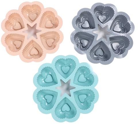 NOENNULL 3 Uds Molde de Silicona para Pastel en Forma de Corazón Molde Flexible para Hornear para Muffins de Corazón Antiadherente para el Hogar