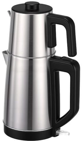 GEERYZHE Tetera Turca Eléctrica con Olla Doble de Acero Inoxidable, Función Automática de Preparación y Mantenimiento del Calor, Perfecta para los Amantes del té Tradicional, Diseño Fácil de