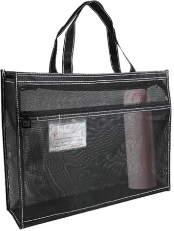 Generisk nätväska, konstväska, nätväska, 40 x 33 x 4,4 tum transparent förvaringsorganisator med handtag och dragkedja | A3-konstverkshållare för affischer, målarbok, akvarellskissbok, svart, se