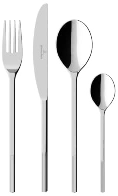 Villeroy & Boch – Afina set de cubiertos, 24 piezas, dimensiones: aprox. 44 x 29 x 6,5 cm, apta para lavavajillas, cubiertos de acero inoxidable pulido de alto brillo
