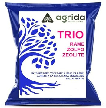 Trio AgriDA Fertilizzante Naturale 500g - Rame, Zeolite e Zolfo - Supporto per Crescita Orto, Frutteto e Piante - Migliora Salute e Terreno - Ideale per Giardinaggio e Agricoltura