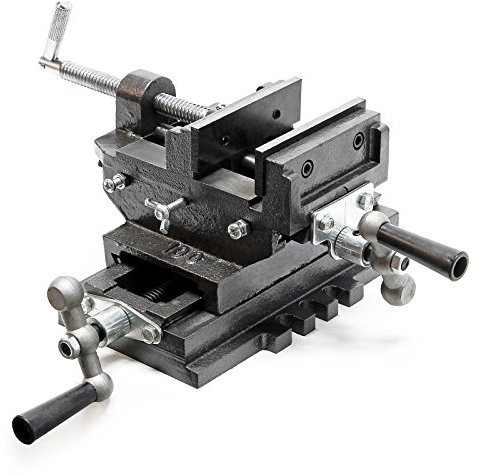 Wiltec Maschinenschraubstock 2 Achsen 100 mm, Schraubstock 33x32,5x13,5 cm aus Gusseisen, Arbeitsitsch für Kreuztisch, Frästisch, Werkbank