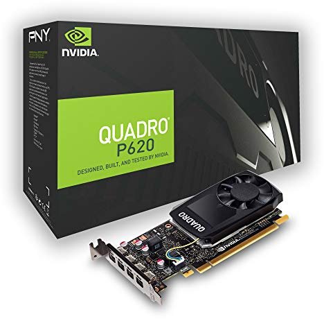 PNY VCQP620-PB Carte Graphique Quadro P620 2 Go GDDR5 - Cartes Graphiques (Quadro P620, 2 Go, GDDR5, 128 bit, 5120 x 2880 Pixels, PCI Express x16 3.0) Noir, Métallique