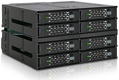 ICY DOCK 8-Bay Wechselrahmen für 8X 2,5 Zoll SATA/SAS SSD/HDD (bis 15mm) zu 4X MiniSAS HD-Anschluss (SFF-8643) in 2X 5,25 Zoll Schacht Vollmetall - ToughArmor MB508SP-B