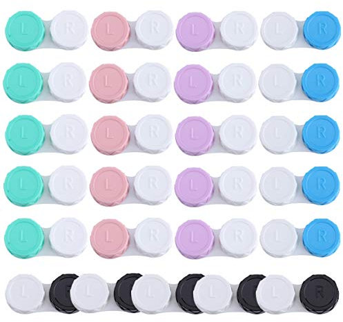 25 Pack Contact Lens Cases Portable Contact Lens Container Contact Lens Soaking Storage Case with L and R Caps, 5 Colors