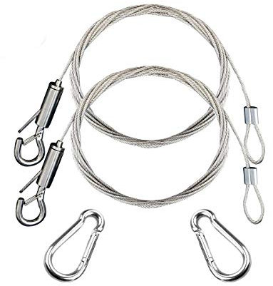 HONGCI 2 Set 1.5mm*2m Adjustable Picture Hanging Wire With 2 Crimp Tube&2 M4 Spring hook) Heavy Duty Stainless Steel Wire Rope for Hanging Picture Frames,Light/Lamp Hardware,Hold Up to 30 KG