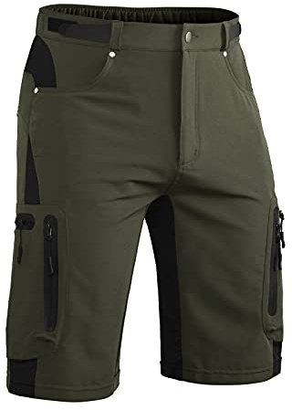 Hiauspor Pantalon de vélo de Montagne Court pour Homme Short de vélo VTT Short de vélo séchage Rapide léger avec Poches zippées Short de vélo randonnée vélo en Plein air (Vert, XL)