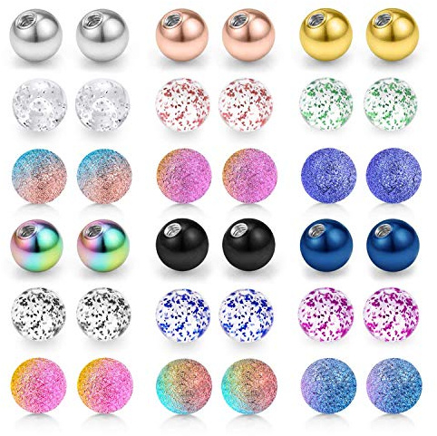 Rajnard Sfere di Ricambio per Piercing in Acciaio Inossidabile e Acrilico per Piercing all'ombelico Lingua Industriale capezzolo sopracciglio Orecchie setto 14G 5mm Sfere per Donna Uomo Set 2