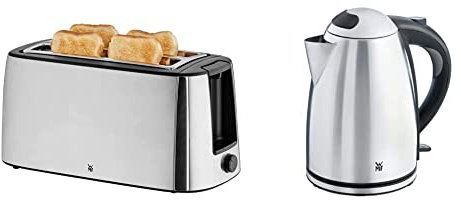 WMF Bueno Pro Toaster Langschlitz mit Brötchenaufsatz, 4 Scheiben, XXL Toast, 6 Bräunungsstufen, 1550W & Stelio Wasserkocher Edelstahl 1,7l, elektrischer Wasserkocher mit Kalkfilter, 2400 W